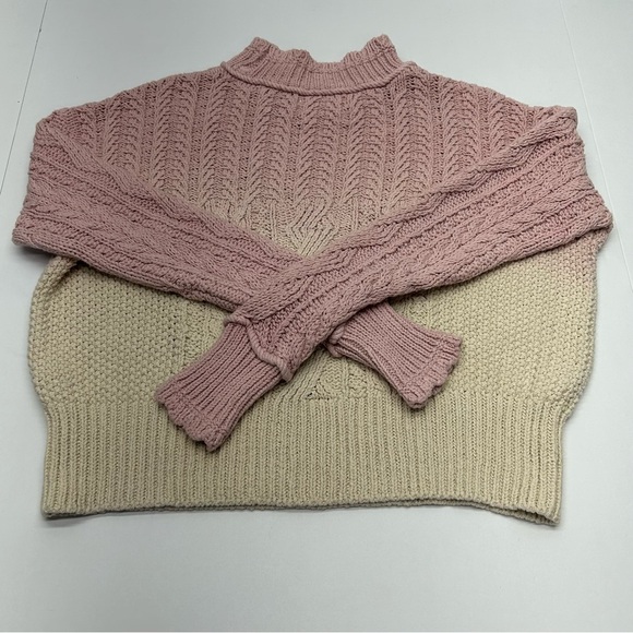 Anthropologie Pink and Cream Mock Neck Cable Knit Sweater XS COTTON - Picture 14 of 15
